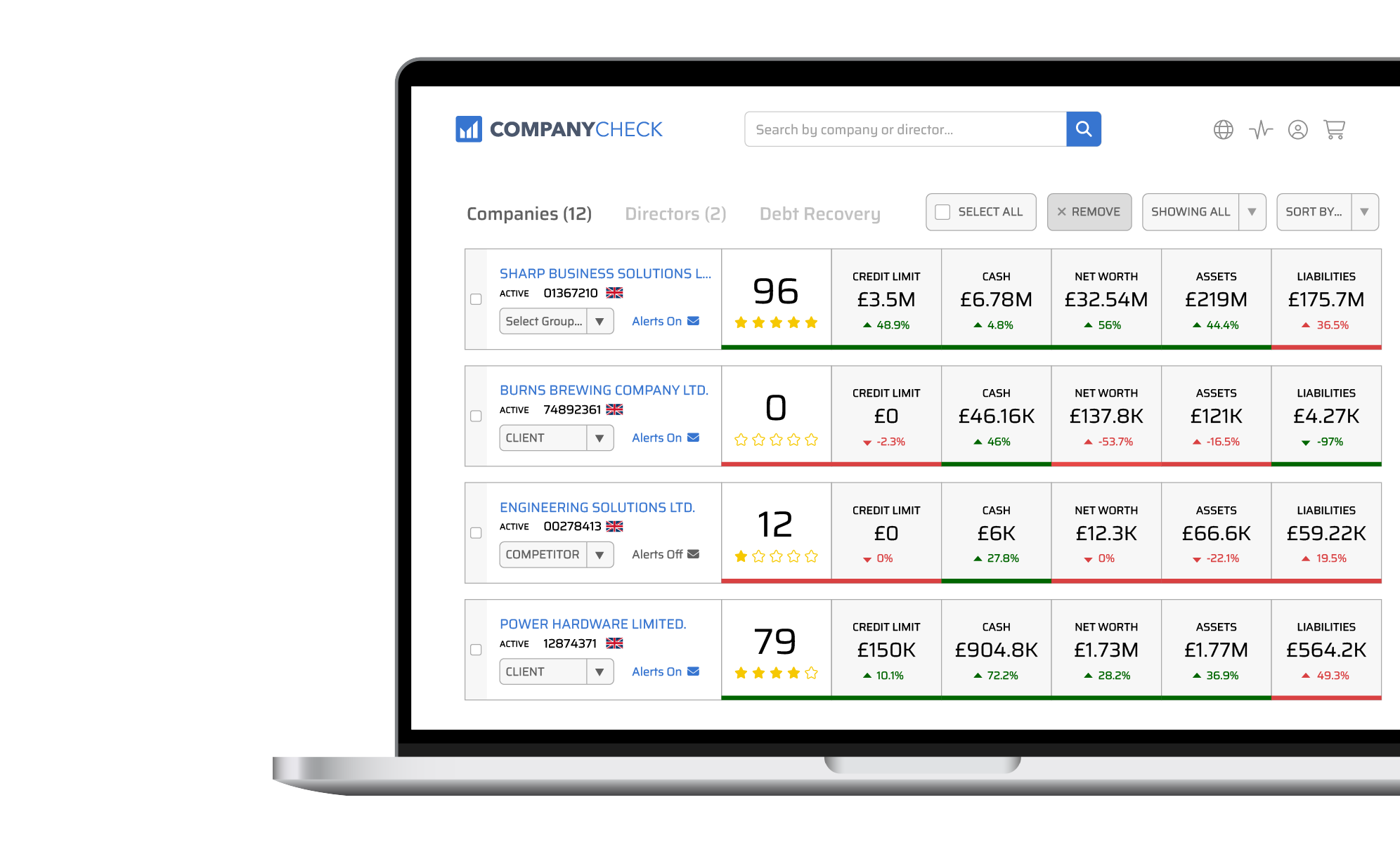 Company Check platform shown on a laptop